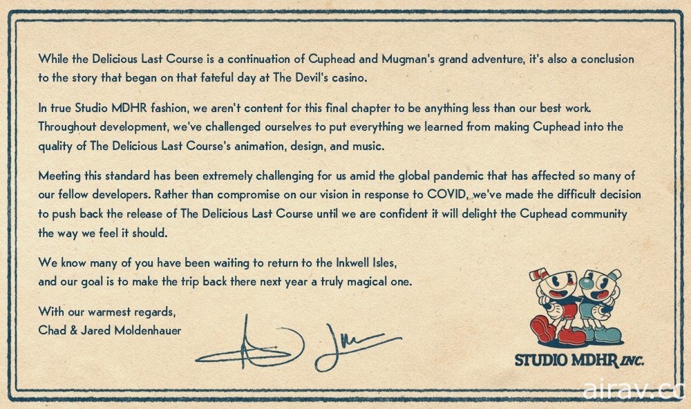 受疫情影响 《Cuphead》最终 DLC《The Delicious Last Course》延至明年推出