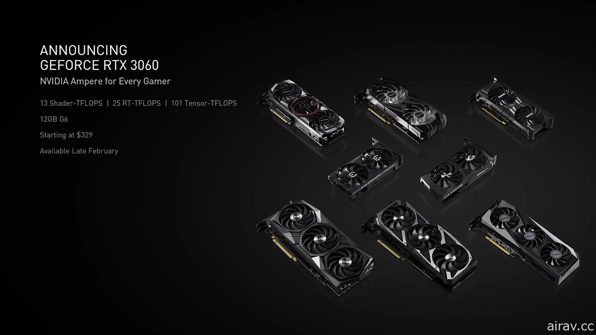 NVIDIA 發表 RTX 30 中階顯卡「GeForce RTX 3060」 2 月上市價格 10900 元起