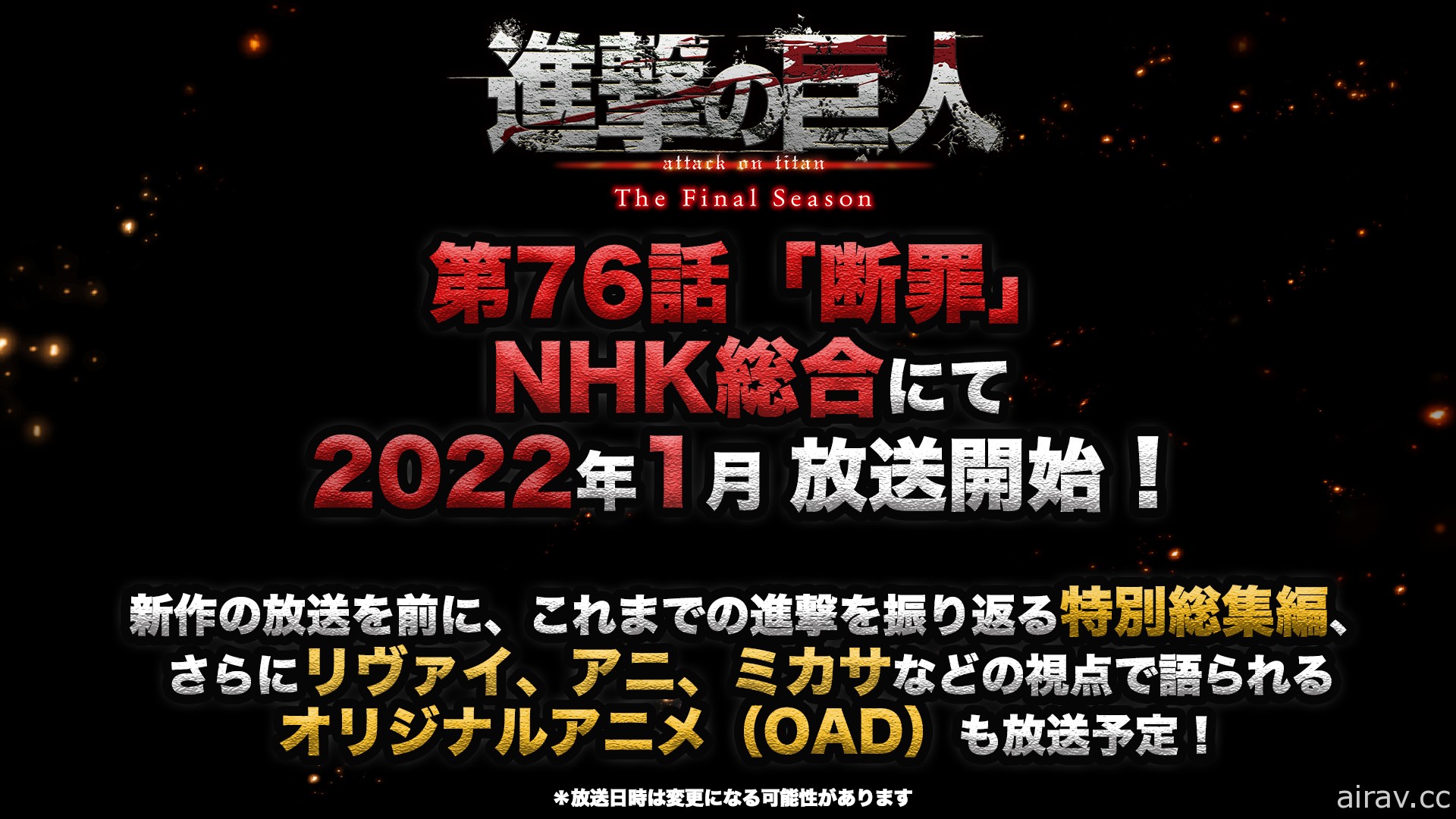 《進擊的巨人 The Final Season Part 2》宣布 2022 年 1 月正式開播